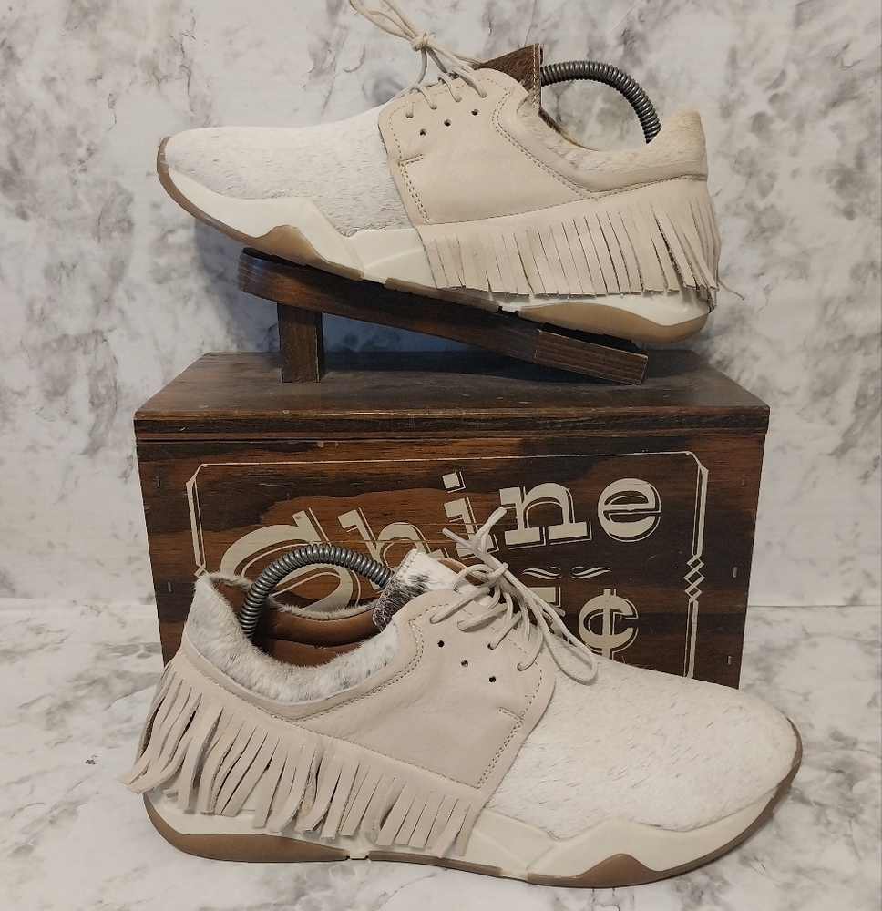 Pre-owned worn 2x alcalas boots Morgan cowhair leather fringe trainers